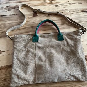 Borse in Pelle suede pink green handle handbag bag